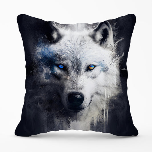 White Wolf Face Splashart Dark Backgrouns Cushions