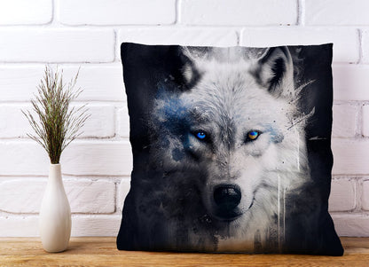 White Wolf Face Splashart Dark Backgrouns Cushions