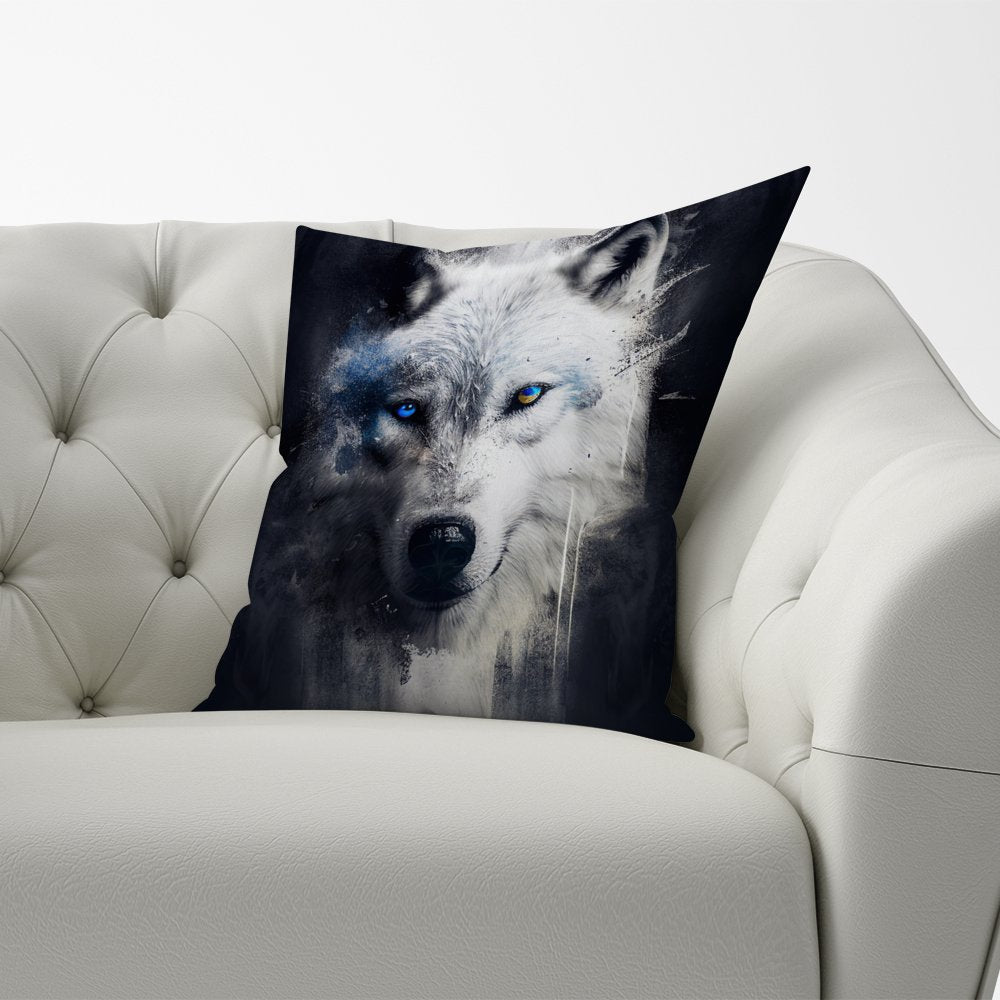 White Wolf Face Splashart Dark Backgrouns Cushions