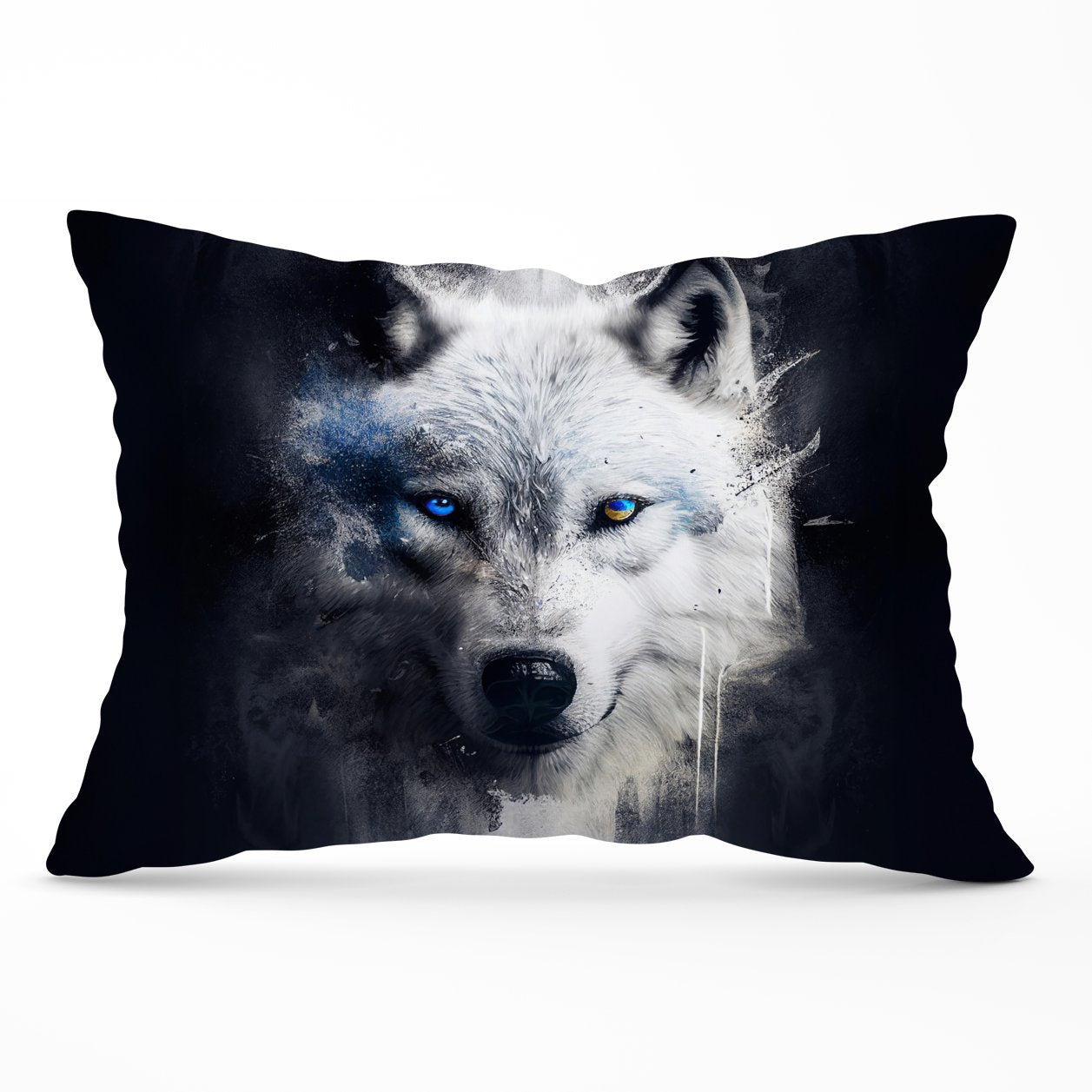 White Wolf Face Splashart Dark Backgrouns Cushions