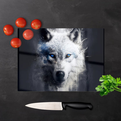 White Wolf Face Splashart Dark Backgrouns Glass Chopping Board