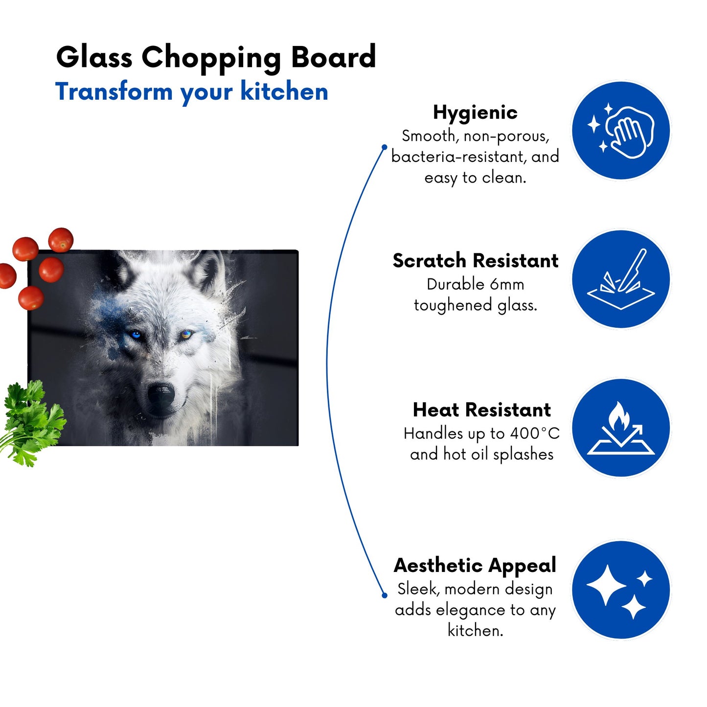 White Wolf Face Splashart Dark Backgrouns Glass Chopping Board