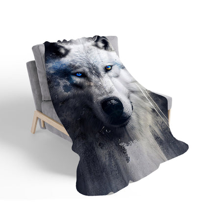White Wolf Face Splashart Dark Backgrouns Sherpa Blanket