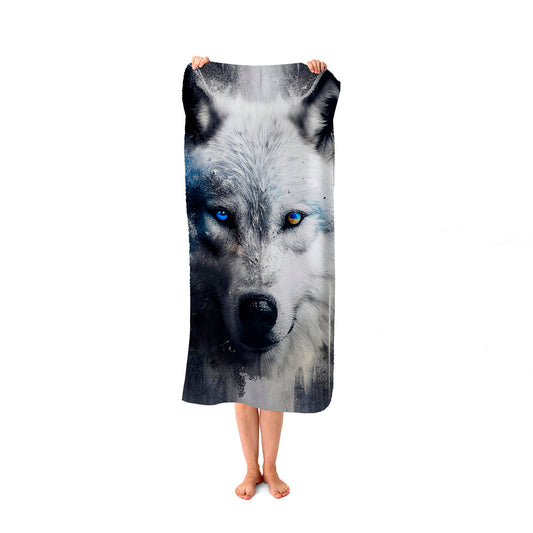 White Wolf Face Splashart Dark Backgrouns Beach Towel