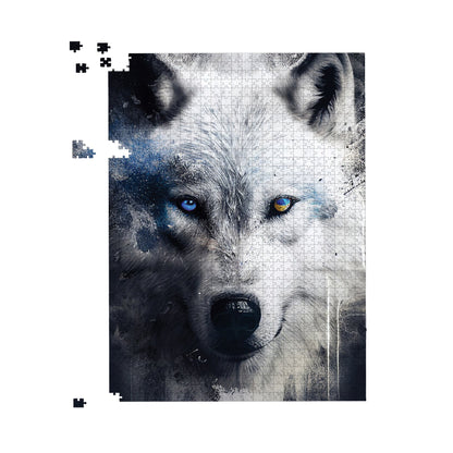 White Wolf Face Splashart Dark Backgrouns Jigsaw Puzzle