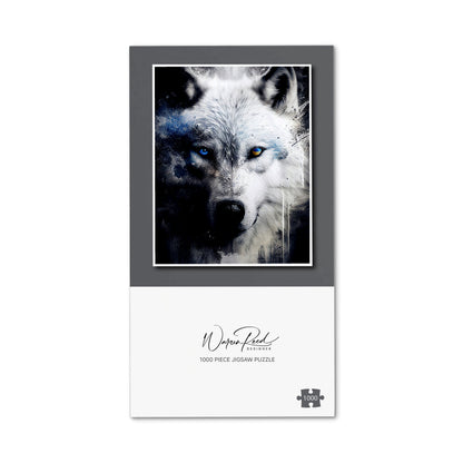 White Wolf Face Splashart Dark Backgrouns Jigsaw Puzzle