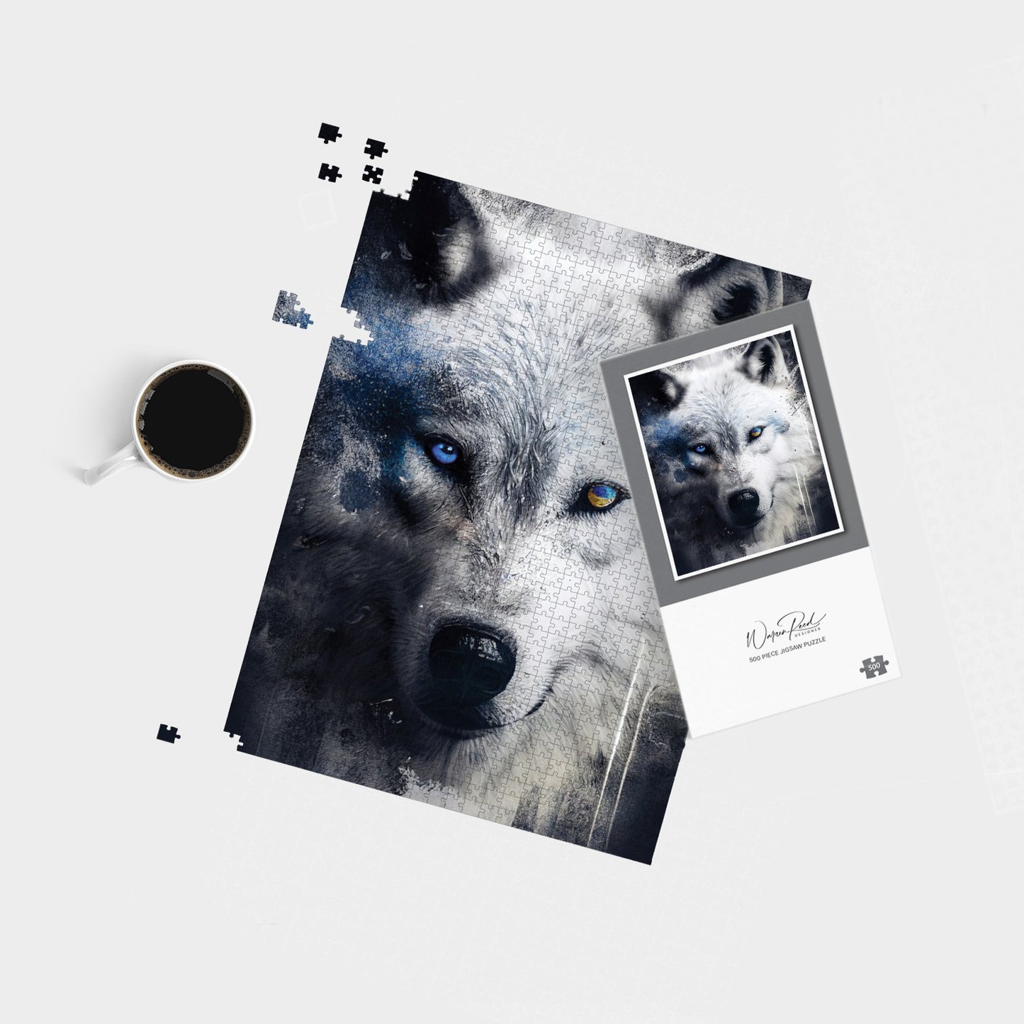 White Wolf Face Splashart Dark Backgrouns Jigsaw Puzzle