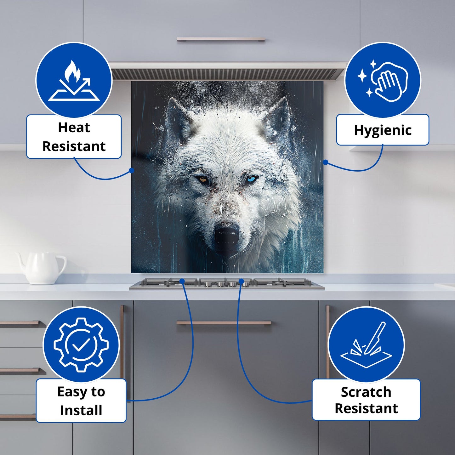White Wolf Face Splashart Kitchen Splashback