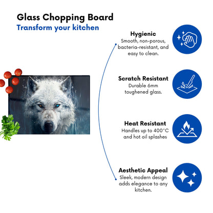 White Wolf Face Splashart Glass Chopping Board