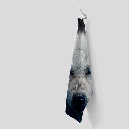 White Wolf Face Splashart Tea Towel