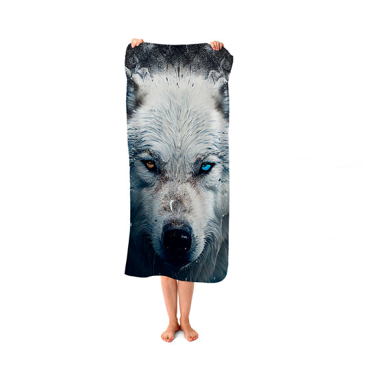 White Wolf Face Splashart Beach Towel