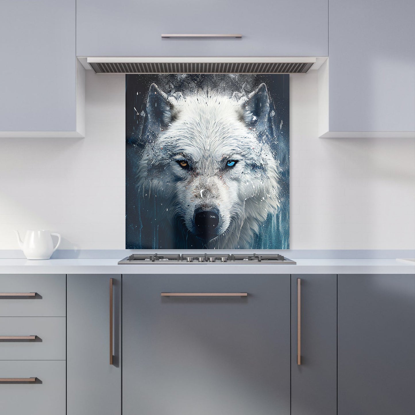 White Wolf Face Splashart Kitchen Splashback