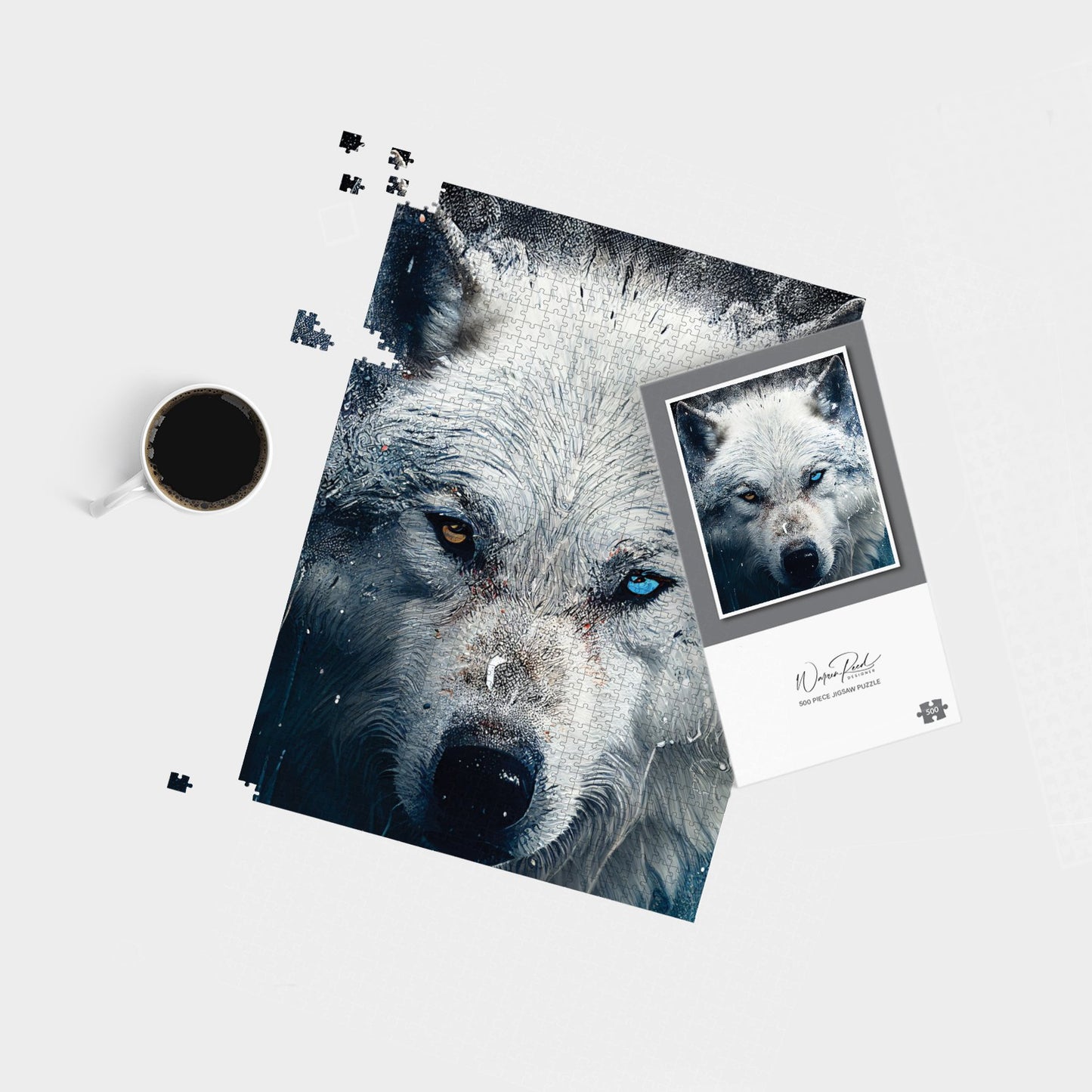 White Wolf Face Splashart Jigsaw Puzzle