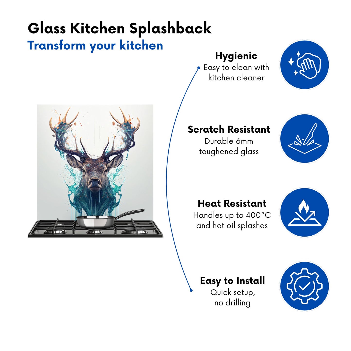 Stag Face Splashart Kitchen Splashback