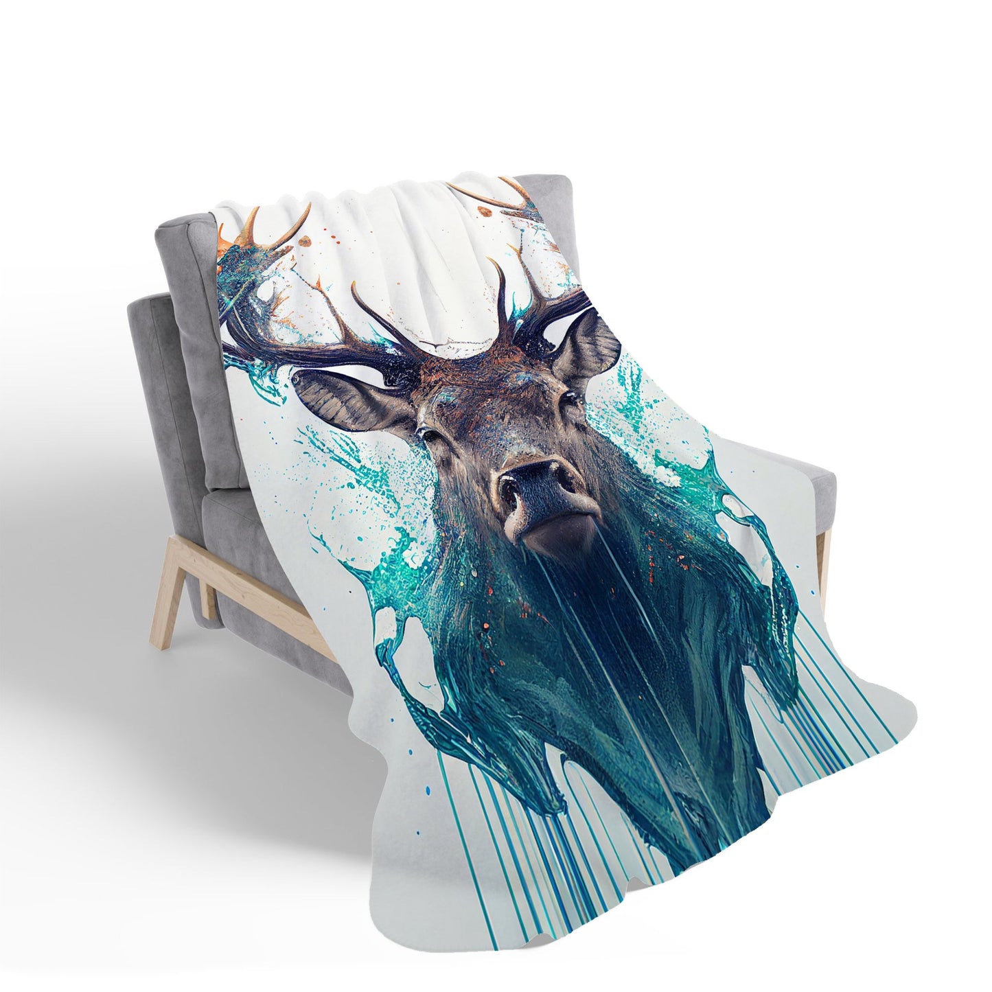 Stag Face Splashart Sherpa Blanket