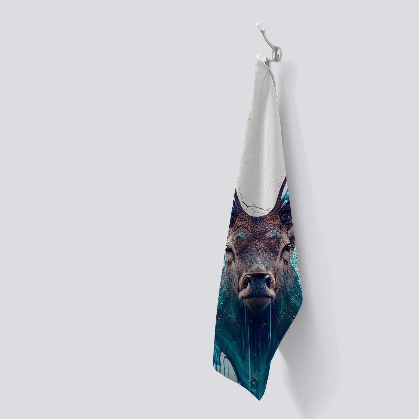 Stag Face Splashart Tea Towel