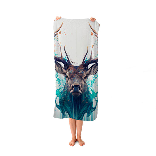 Stag Face Splashart Beach Towel