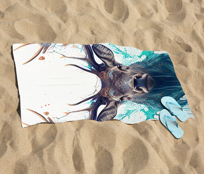 Stag Face Splashart Beach Towel