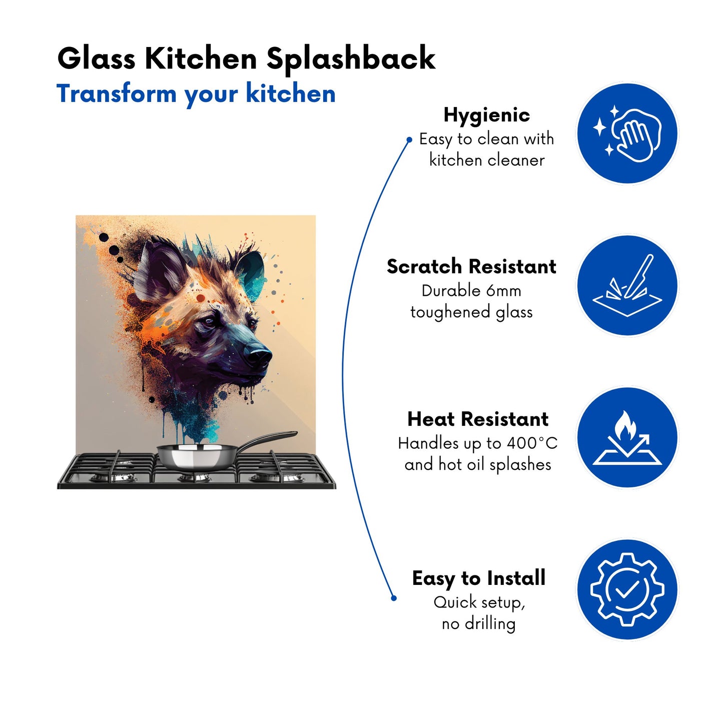 Hyena Face Splashart Light Background Kitchen Splashback