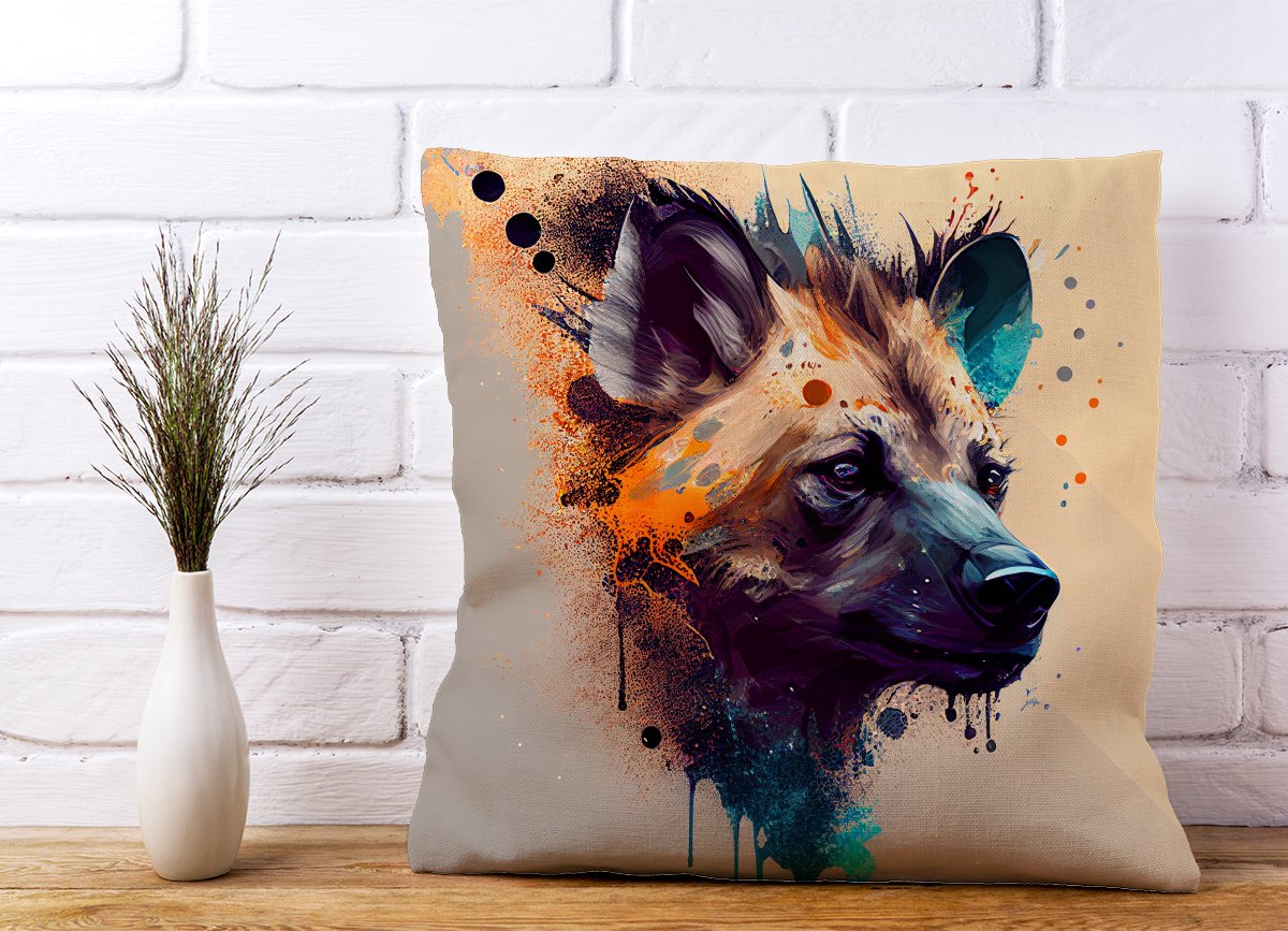 Hyena Face Splashart Light Background Cushions