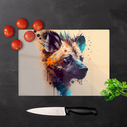 Hyena Face Splashart Light Background Glass Chopping Board