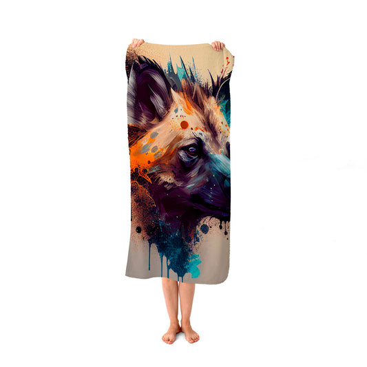 Hyena Face Splashart Light Background Beach Towel