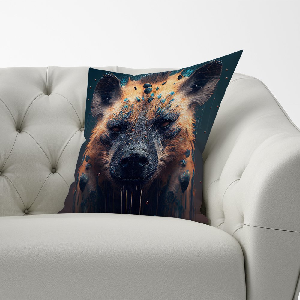 Hyena Face Splashart Dark Background Cushions