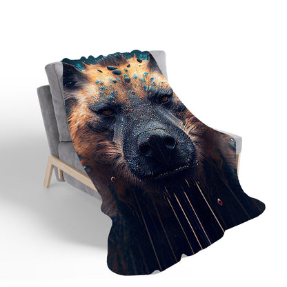 Hyena Face Splashart Dark Background Sherpa Blanket