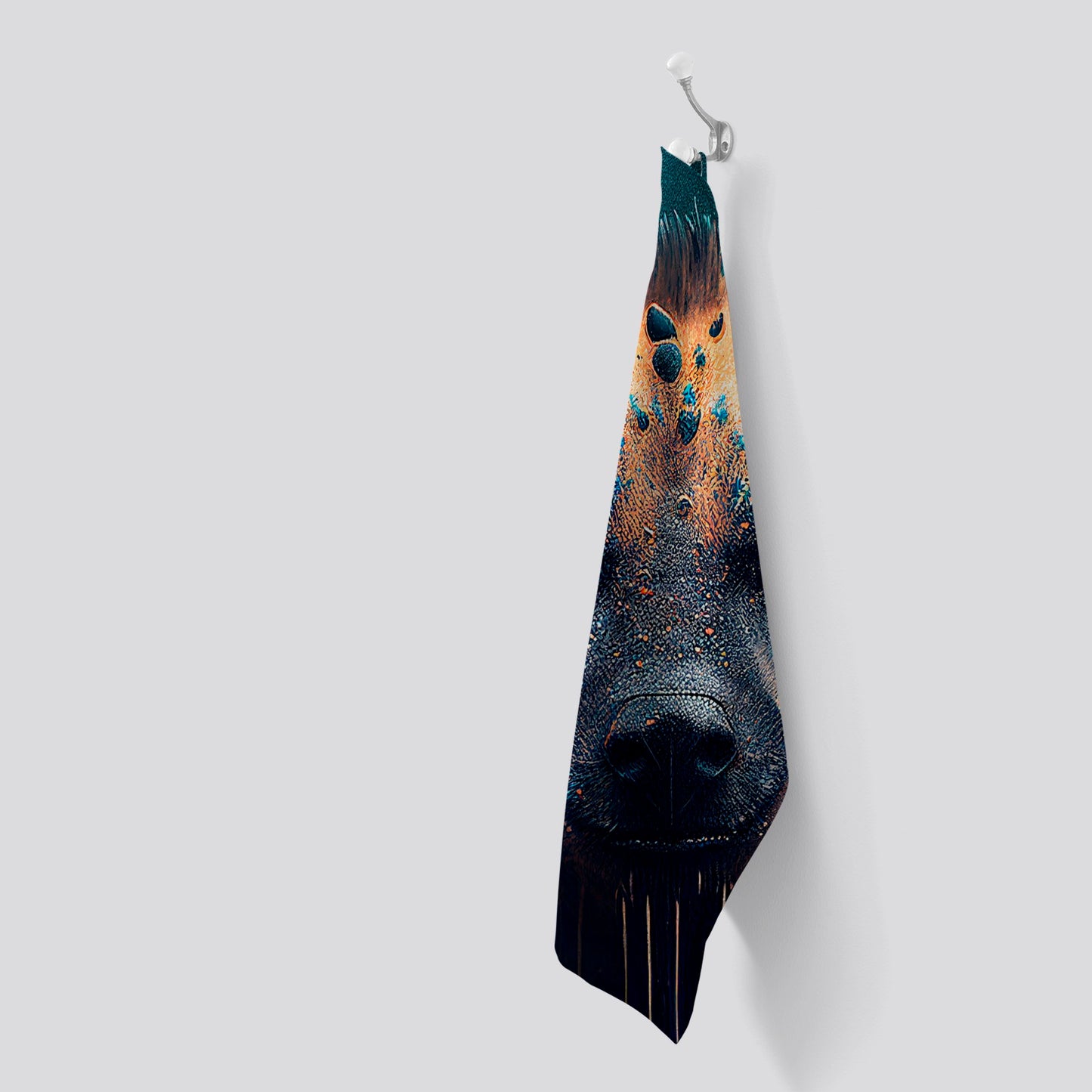 Hyena Face Splashart Dark Background Tea Towel