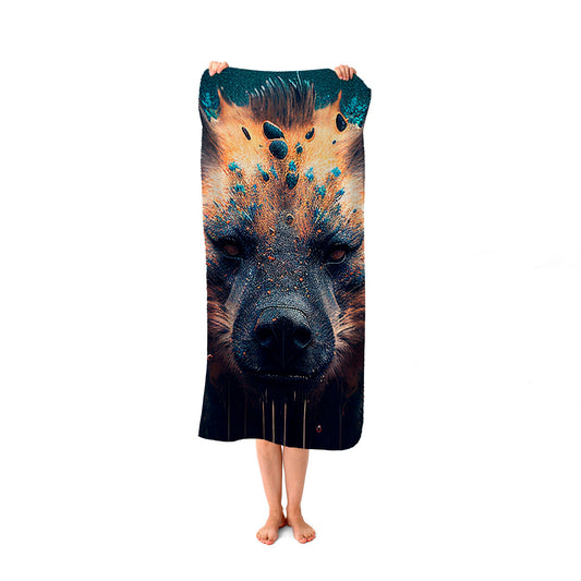 Hyena Face Splashart Dark Background Beach Towel