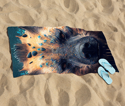 Hyena Face Splashart Dark Background Beach Towel