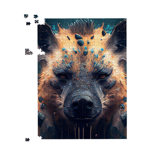 Hyena Face Splashart Dark Background Jigsaw Puzzle