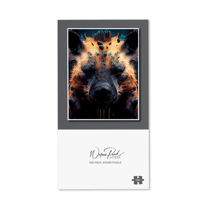Hyena Face Splashart Dark Background Jigsaw Puzzle