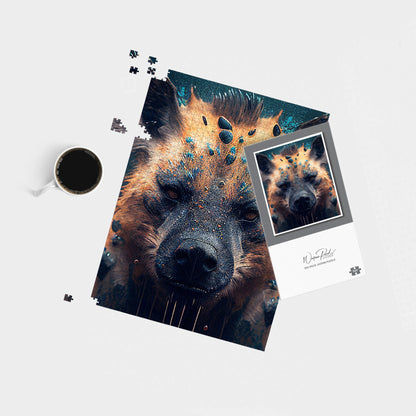 Hyena Face Splashart Dark Background Jigsaw Puzzle