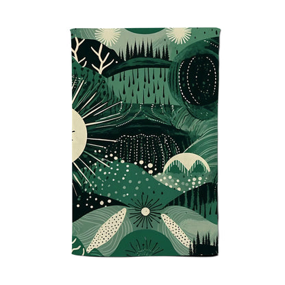 Abstract Green Moon Tea Towel