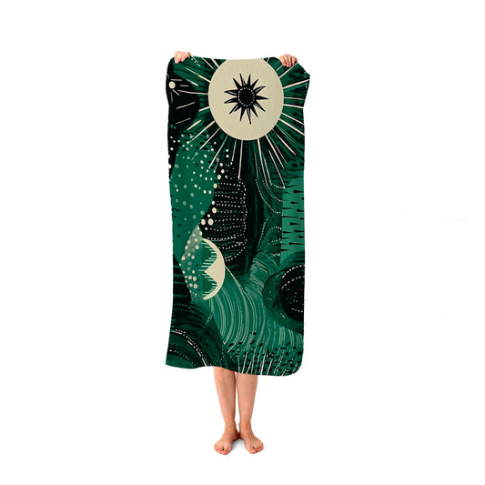 Abstract Green Moon Beach Towel
