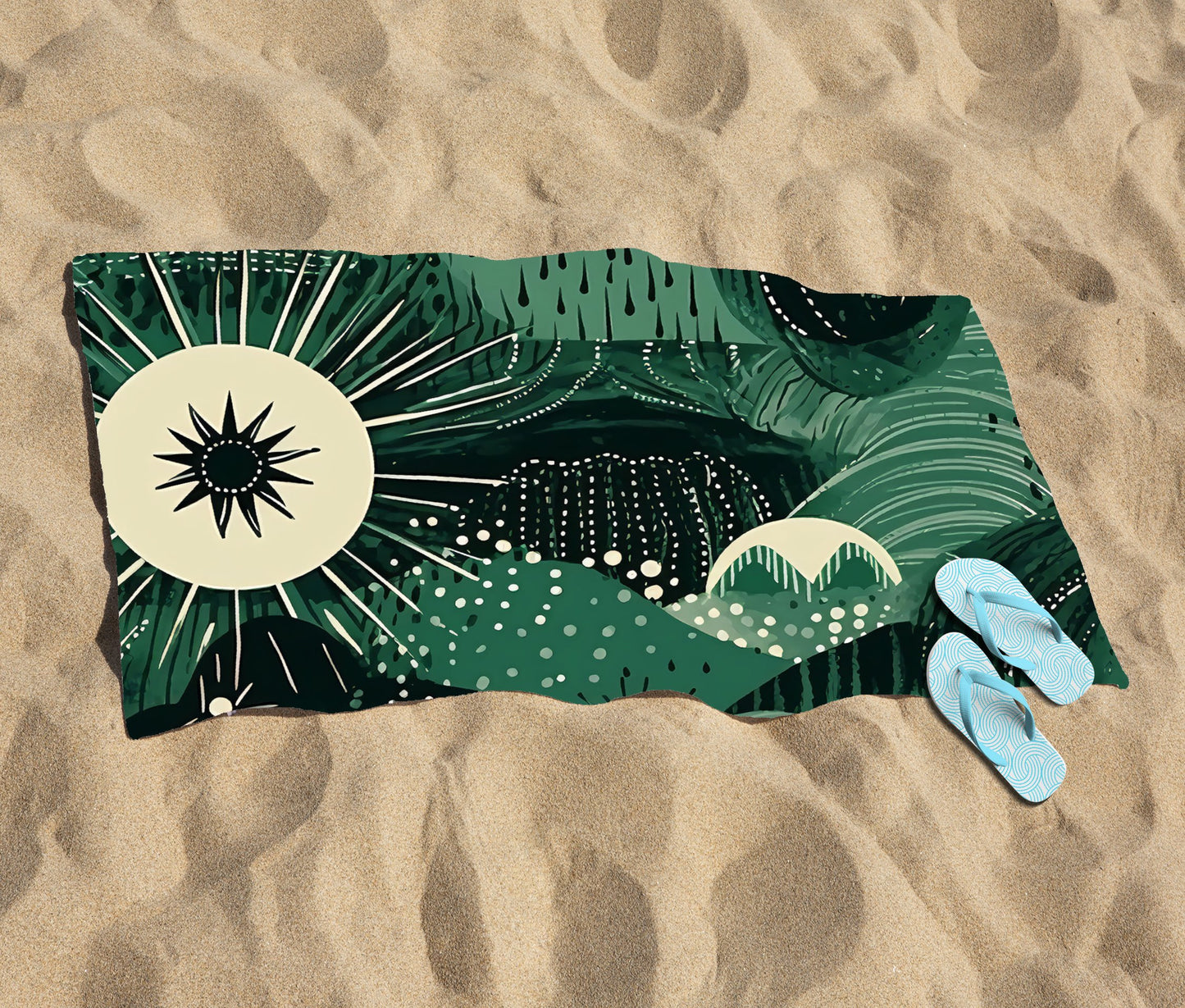 Abstract Green Moon Beach Towel