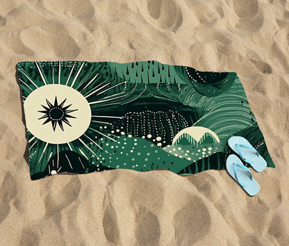 Abstract Green Moon Beach Towel