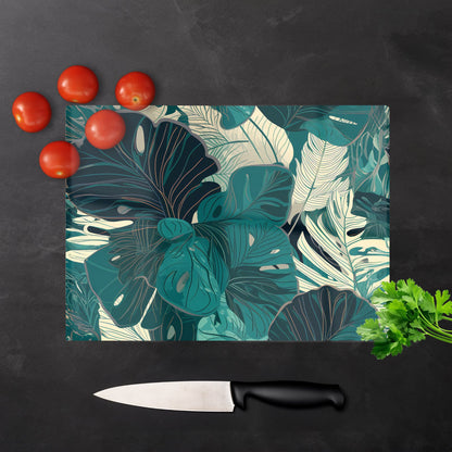 Tropical Green Leaves Glass Chopping Board