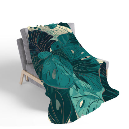 Tropical Green Leaves Sherpa Blanket