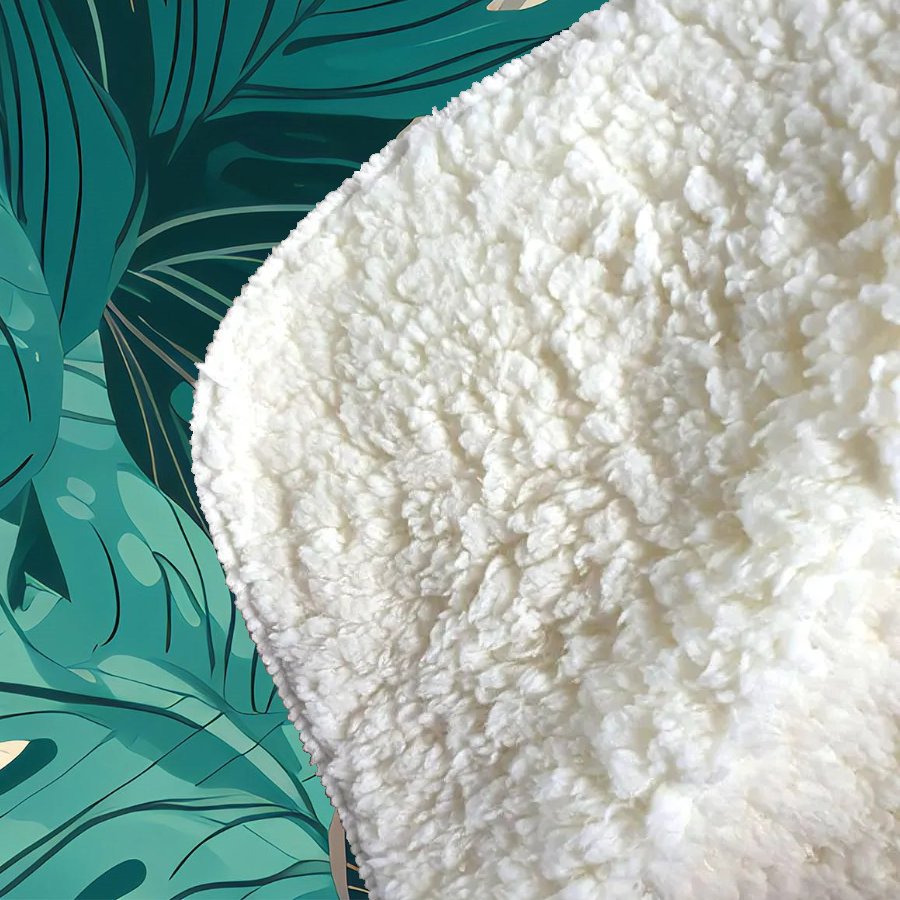 Tropical Green Leaves Sherpa Blanket