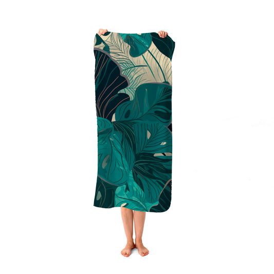 Tropical Green Leaves Beach Towel