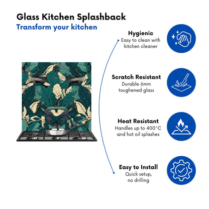 Green Beige Tropical Leaves Kitchen Splashback