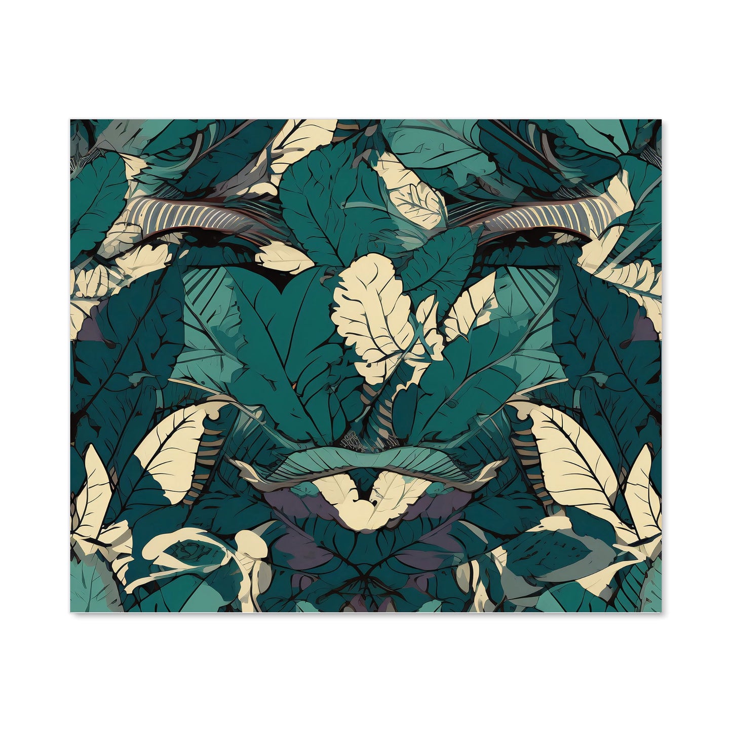 Green Beige Tropical Leaves Kitchen Splashback