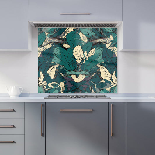 Green Beige Tropical Leaves Kitchen Splashback