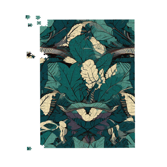 Green Beige Tropical Leaves Jigsaw Puzzle