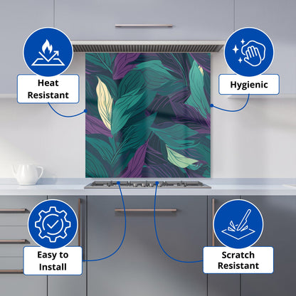 Green Purple Tropical Leaves Kitchen Splashback