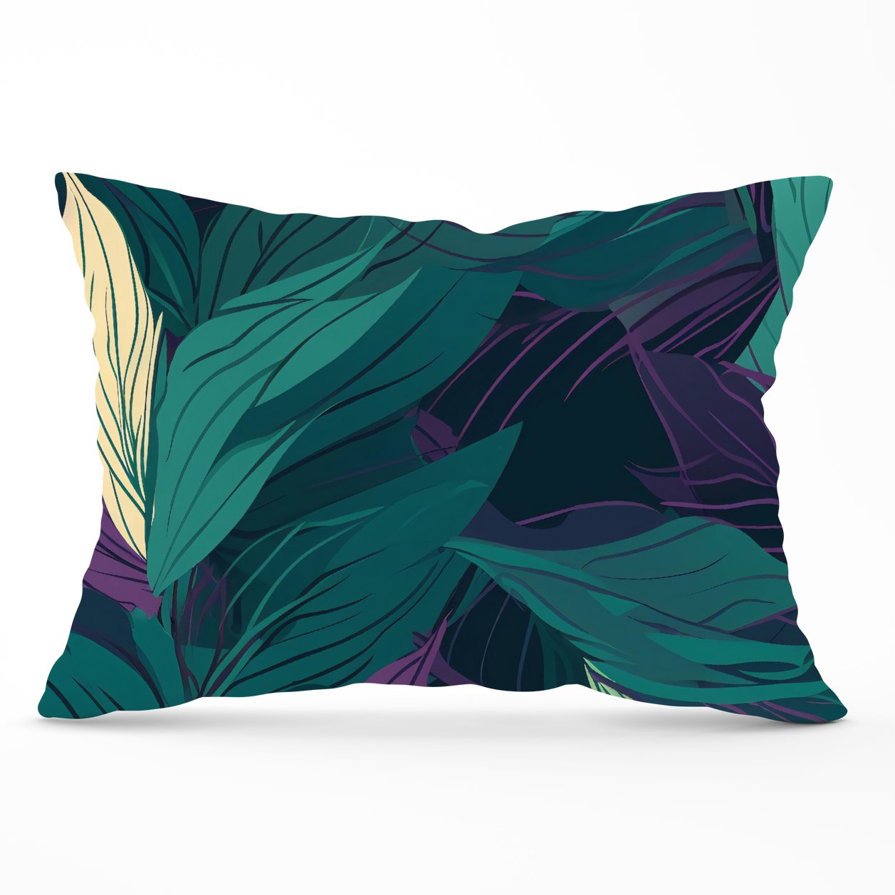 Green Purple Tropical Leaves Cushions