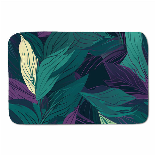 Green Purple Tropical Leaves Sherpa Blanket