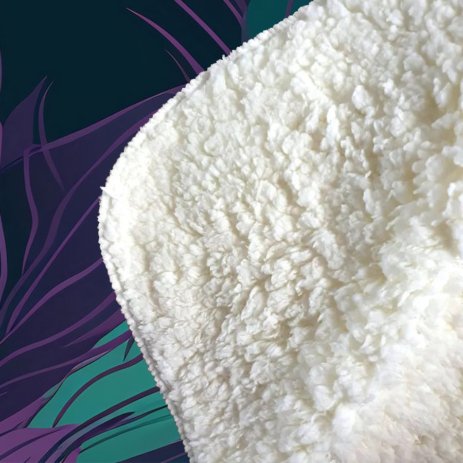 Green Purple Tropical Leaves Sherpa Blanket